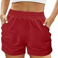 Popust Chino kratke hlače za žene Čvrsti džep elastični struk Wear Wear out Hrats Hlače, Crveno