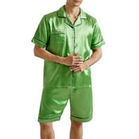 Pismo grafički rever vrat pidžama setovi kratkih rukava zeleni muškarci Loungewear set PJ set