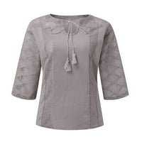 Qcmgmg ljetne bluze i vrhovi za žene u vratu šuplje košulje za žene Trendi na pola rukava ljetni casual