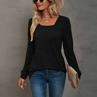 Džemper za bazyrey ženske vrhove labavih ženskih dugih rukava plus veličine okruglog vrata casual majica čvrsti pulover crni, l