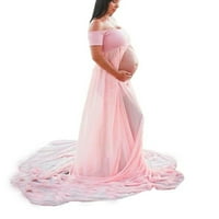 MyBeauty trudnice šifon patchwork off ramena prednja proreza duljina podne haljine prop ružičasta xl