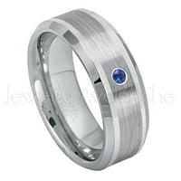 Personalizirani volfram vjenčanik - 0,07ct Solitaire Blue Sapphire Prsten začupane rubnu volfram - po