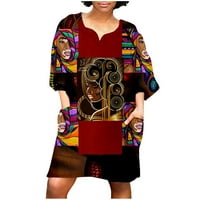 Wendunide ljetne haljine za žene Modni afrički vintage Print Srednji rukav V izrez Casual Mini haljina