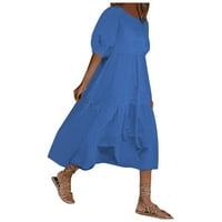 Ljetne haljine za žene modne labave čvrste boje O-izrez duhovne rukave casual kratkih rukava haljina