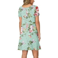 DrpGunly haljine za žene midi haljina, cvijet kratkih rukava otisnuti džep suncobranske casual haljine