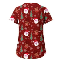 FESFESFES božićna majica za žene Print V izrez TOPS Ležerna medicinska sestra Majica Pulover kratki