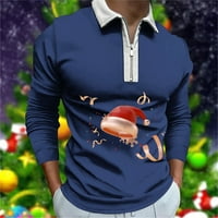 Hanas Božićni muški rever s dugim rukavima, ležerna dugačka labava sportska majica plave s