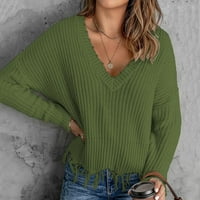 PIMFILM WOMENS pulover Dukseri za obrezivanje pulover džemperi za žene Dressy udobne vojske zelene XL