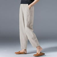 Wendunide Teretne hlače Žene prozračne pamučne posteljine džep elastične struine labave pantalone hlače