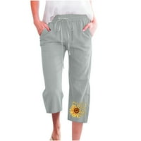 ATINETOK Cropped pantalone za dame Žene Loše široke hlače za noge Modni suncokreti Print Plus size Ljeto
