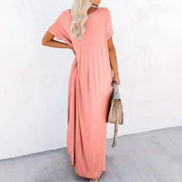 Ženska klirensa Čvrsti V-izrez kratki rukav Maxi haljine casual duge haljine, ružičaste, 5xl