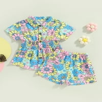 IzhanSan Toddler Baby Girls Ljetna odjeća cvjetni kratki rukav dolje za dolje Elastične kratke hlače