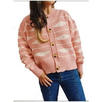 Ženska modna casual nepravilna pruga kontrastna boja Jednoj grudi Crewneck Cardigan džemper jakna