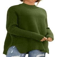 Eytino Plus džemperi za žene plus veličine dugih rukava Crew Crt Split Hem casual rebrasti pleteni tunik
