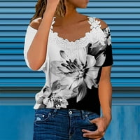 Ženska ljetna modna casual V izrez čipka sa ramena kratkih rukava T-majice za bluzu xl