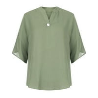Ecqkame Ženske bluze Najbolji casual šifon kratki rukav V-izrez Čvrsti labavi vrhovi Bluze Green l Prodaja