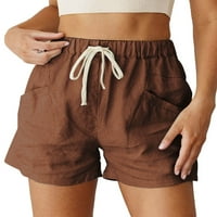 Ljetne kratke hlače za žene elastični struk ruffle hem solidne boje džepova na plaži hlače dame casual
