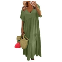 Ljetne haljine za žene kratki rukav a-line Dužina gležnja Ležerne V-izrezom Čvrsta haljina tamno zelena