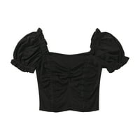 Ženski kvadratni vrat u obliku ženske kratke rukave rušena majica