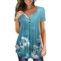Dyfzdhu majica za žene vrhovi cvjetni uzorak skriva trbuh tunike kratkih rukava s kratkim rukavima ljetni