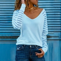 Entyinea Fall majice za žene s dugim rukavima od pune labave bluze s majicom V-izrez Top Blue XXL