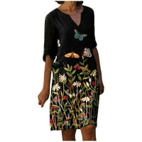 Haljina kratkih rukava modna ženska ljetna casual kratki rukav V-izrez cvjetni ispisani haljina