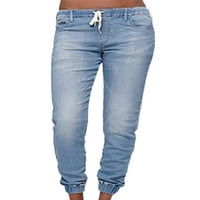 Pfysire Women Sport Casual Pants Stretch Trackstring Jeans Hlače Black XL