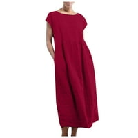 Hanas haljine Ženska ljetna casual pune boje bez rukava bez rukava O-izrez uboda pamučna posteljina
