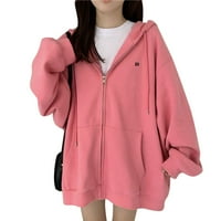 Žene pune dugih rukava nepravilna dukserica sa labavim pulover za ispis, bluza ružičasta m