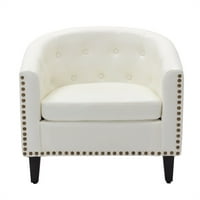 Moderna tapecirana akcentna stolica, klupska stolica za crteže za dnevnu sobu, tufta gumb PU kožna kauč katedra sa punim drvenim nogama i noktima za goste, bijela