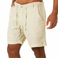 Modne muškarče pamučne posteljine casual pantalone gumbi za spajanje pojačanih džepova kratke hlače casual pantalone