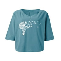 Pfysire Women V izrez majica s rukavima Ispis Ležerne prilike bluza plus veličina plava xl