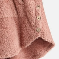 Slatki pad vrhovi za žene dugme V izrez pulover s kapuljačom ružičaste ružičaste s