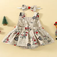 Qinghua Toddler Baby Girginje Božićne odjeće bez rukava Bow prednja haljina + traka za glavu Khaki 0-