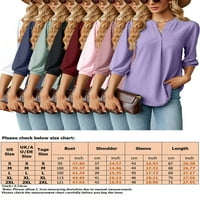 Niuer Women vrhova bluza od pune boje u boji V izrez T majica COMFY TEE SLEEVE pulover bijeli 2xl