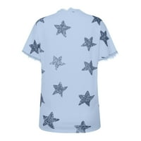 Gotyou Proljetni vrhovi Žene Ljeto V-izrez Star Print kratkih rukava Čipka za patchwork T-majice Bluza