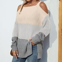Vremenski prevelizirani džemperi za žene Fall trend Boja koji odgovaraju pulover s dugim rukavima, kaki,