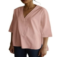 Avamo dame Ljeto Lose Lad Plain TEE Čvrsta boja Nepravilna bluza od tunike Žene V izrez Prazni pulover