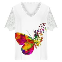 Žene V izrez čipke kratkih rukava ljetne cvjetne ispisati bluze košulje Dressy casual majice za gajine