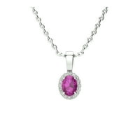 Superjeweler Carat ovalni oblik ružičasti safir i halo dijamantska ogrlica u sterlingu srebra sa lancem