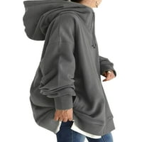 Casual zip up jakna za žene dugi tunički duksevi jakne moda plus veličine hoodie sa džepovima crna l