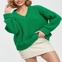 Lamuusaa ženski pad labavog džemper od pune boje pletene kabele V-izrez dugih rukava debela pletiva