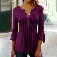 Ženski ljetni vrhovi Basični rukavac V-izrez otisnuti pulover Purple 3xl
