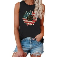 Bluze za žene America Sunflower Print CreeNeck Loose FIT Casual bez rukava
