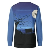 Yubatuo Halloween majice za žene Grafičke dukseve s dugim rukavima Crewneck kostimi plavi 3xl