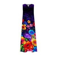 Žene ljetne haljine casual vintage boho cvjetni print dugačak haljina split v izrez rukavac bez rukava