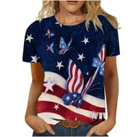 Zunfeo T majice za žensko-posadu vrat tiskane nezavisnosti pulover slobodni udobni vrhovi majica kratkih
