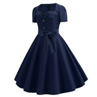 Plus veličina haljina s kratkim rukavima za žene A-line Vintage Bowknot maturalna ljuljačka Polka Solid