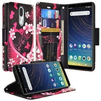 Nokia 3. Plus poklopac kućišta novčanika Flip Folio [Kickstand] za djevojčice za žene Telefonske slučajeve za Nokia 3. Plus futrola - vruće ružičasto srce