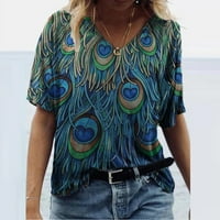 Modne žene Ispis majica s V-izrezom kratki rukav casual tee vrhovi bluza